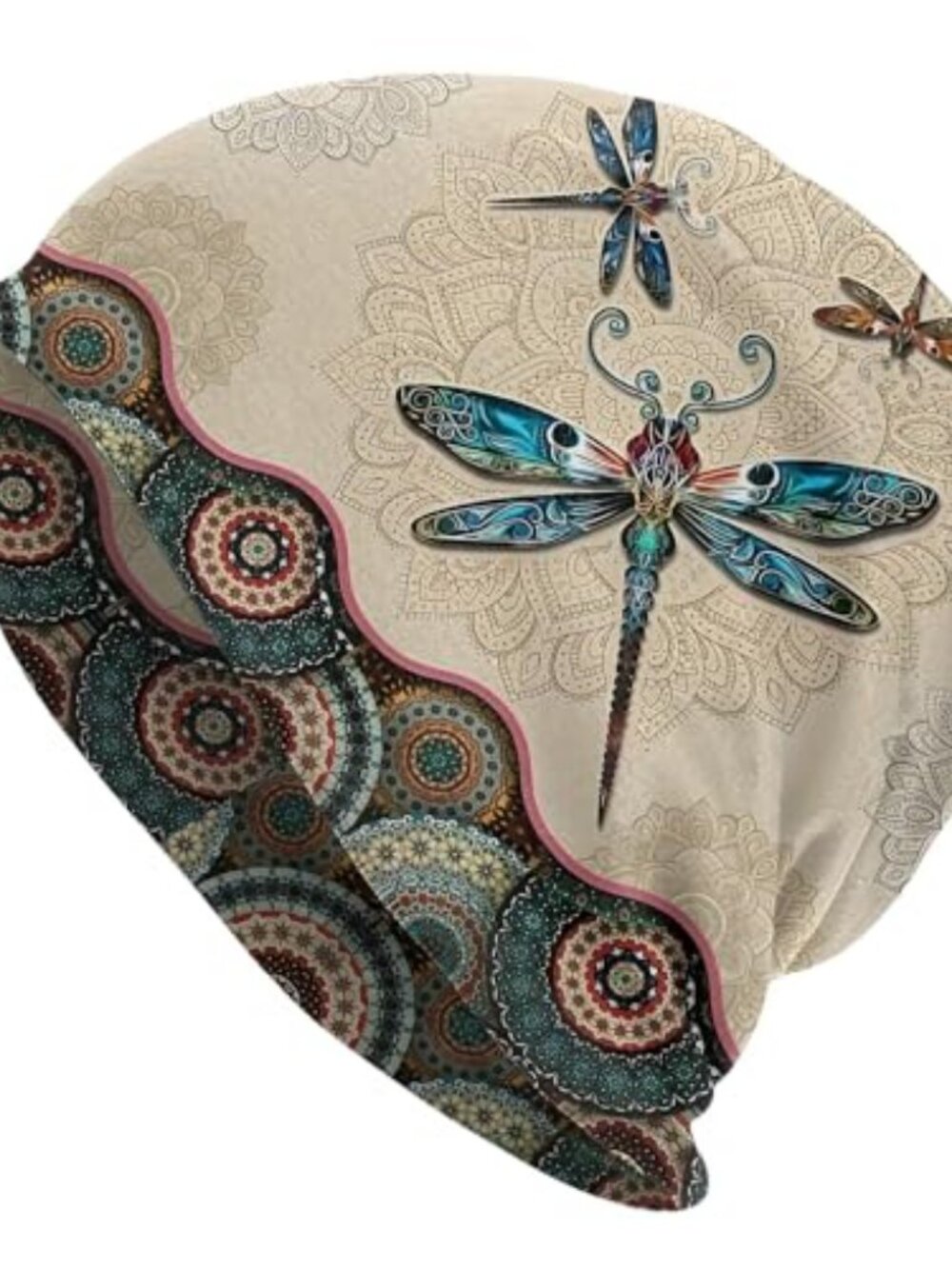 Women's Dragonfly Slouchy Beanie Lightweight Boho Mandala Skull Cap